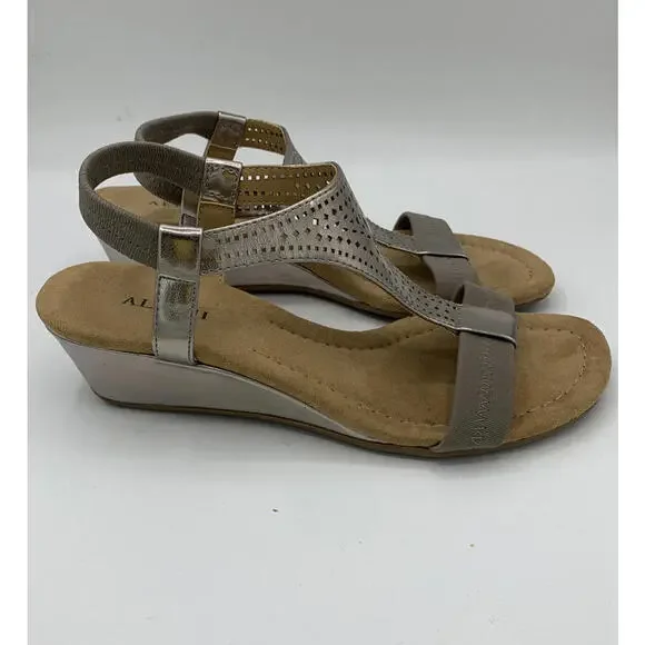 Alfani Rose Gold Sandals Ankle Strap 1” Heel Wedge Open Toe Size 5.5 Metallic - Picture 5 of 8